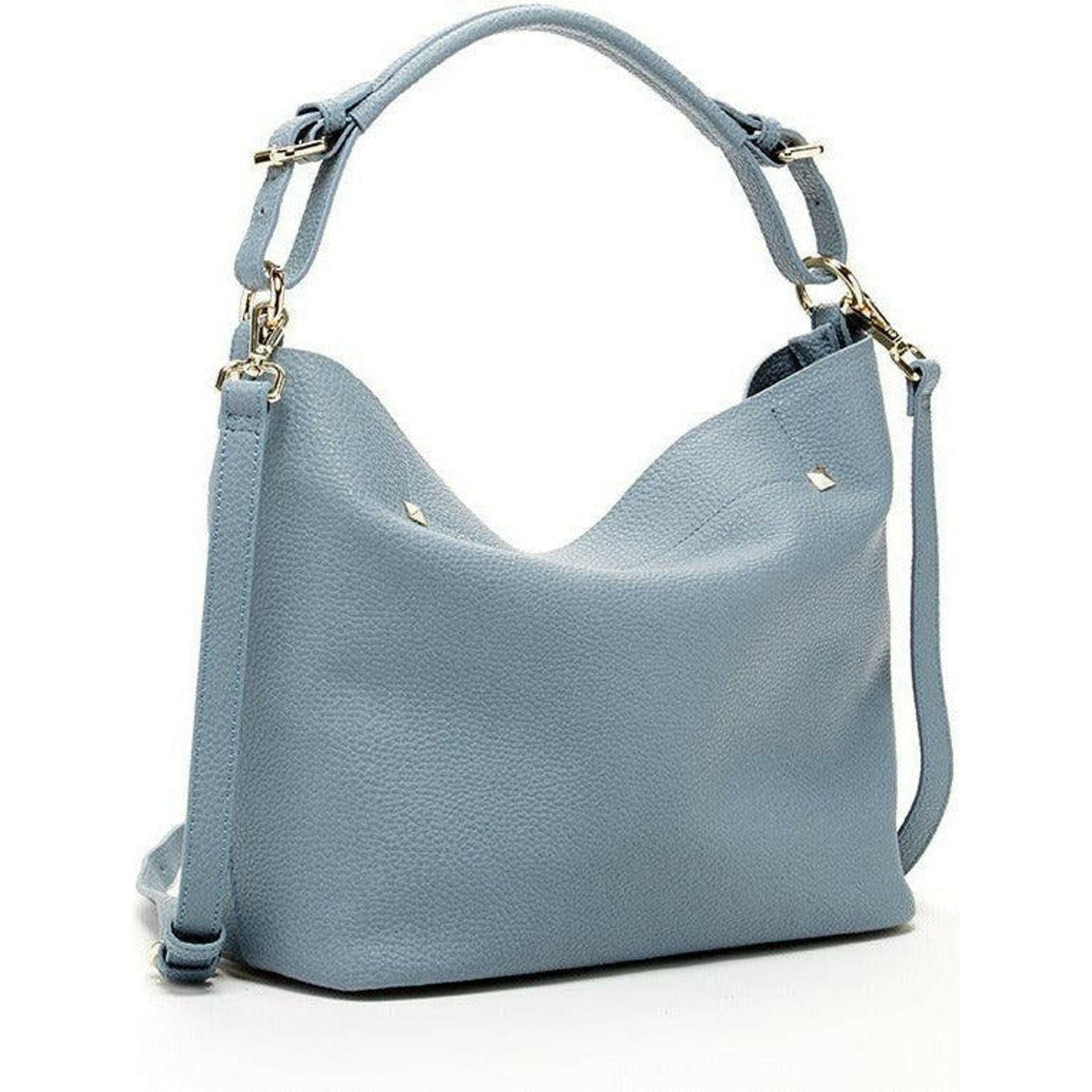 Lauren Faded Denim Leather Hobo Bag Blue.