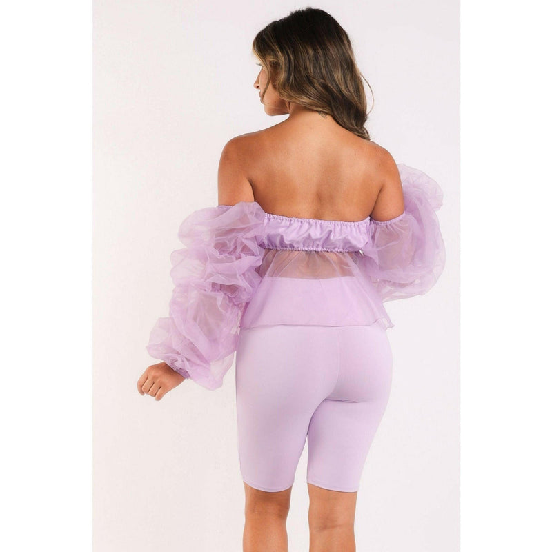 Lavender Sexy Organza Top & Matching Shorts Set