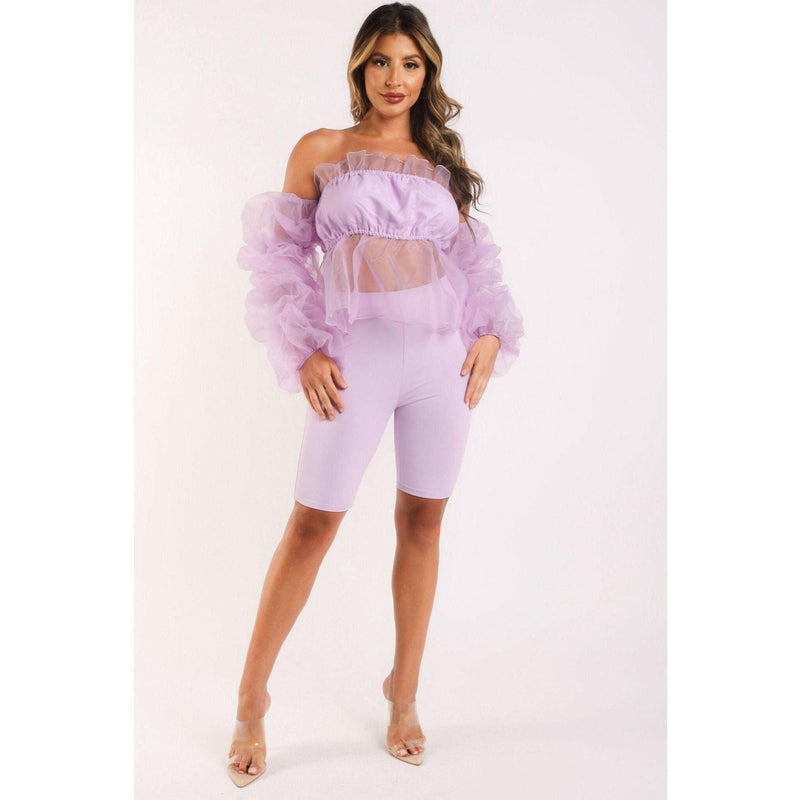 Lavender Sexy Organza Top & Matching Shorts Set