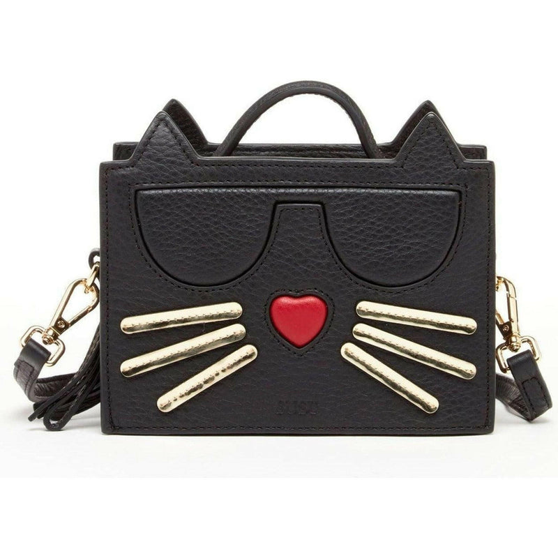 Leather Cat Crossbody in Black