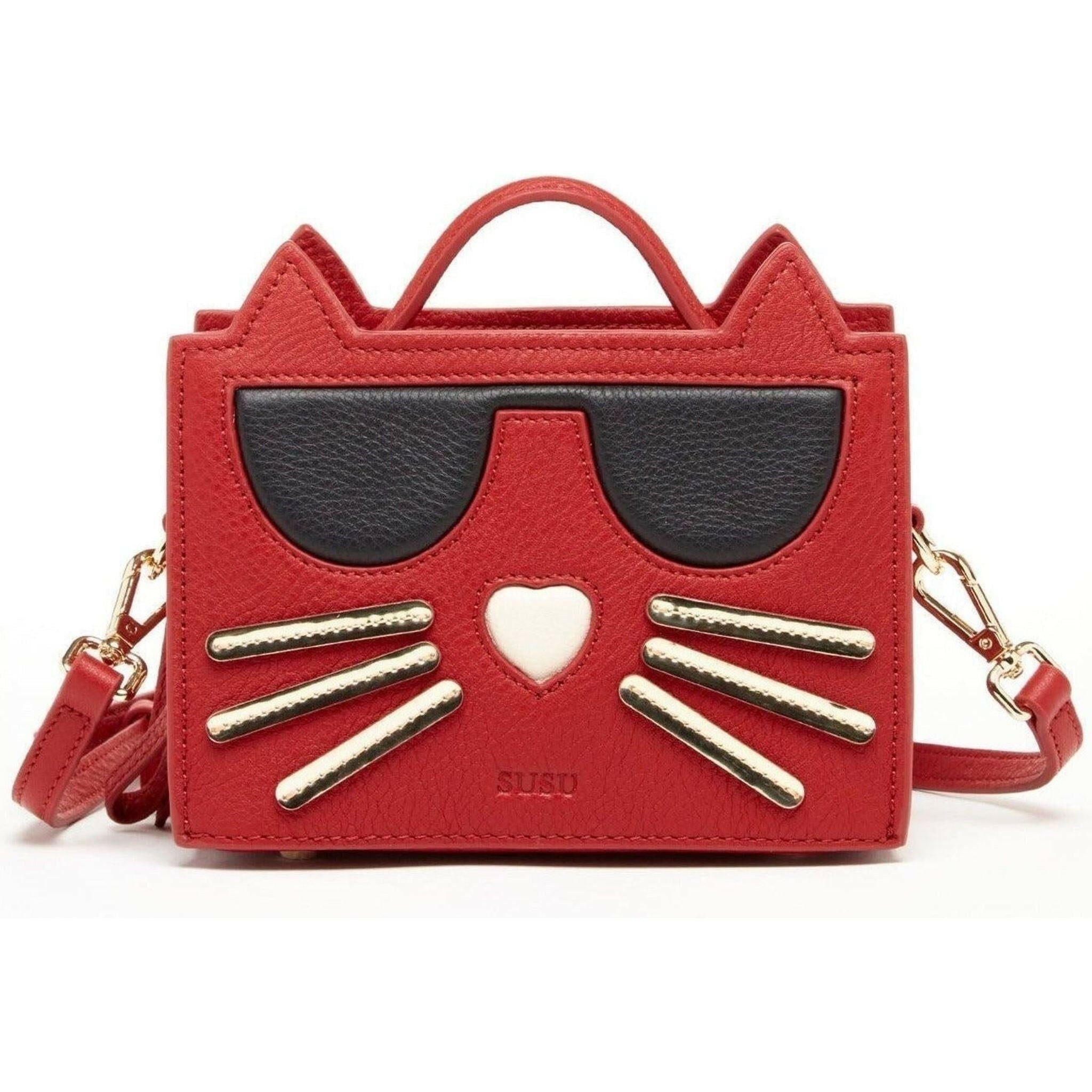 Leather Cat Crossbody in Red.