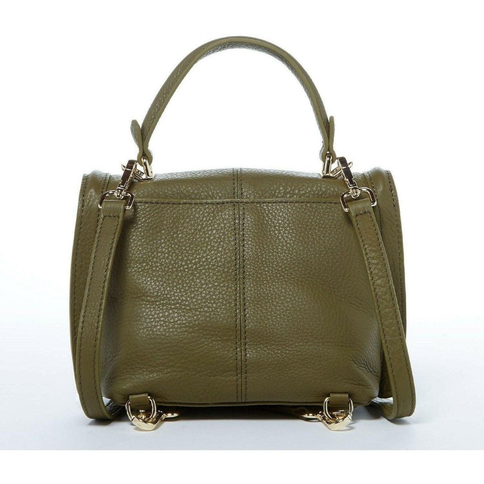 Linda Leather Convertible Backpack Purse Olive Green.