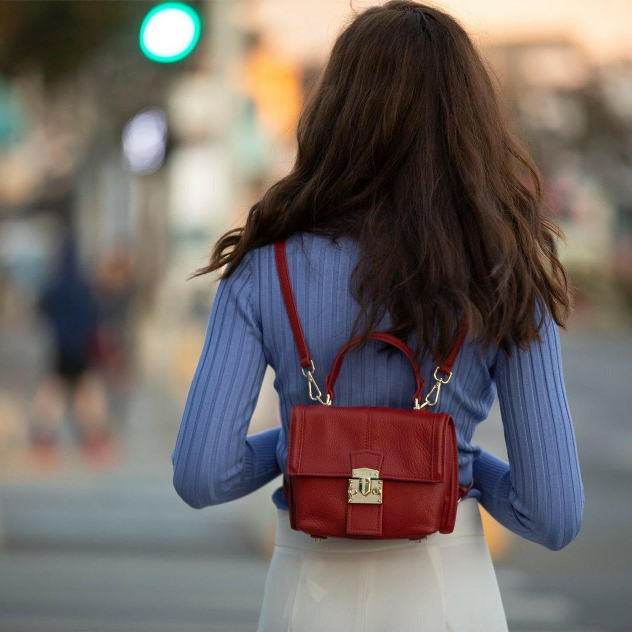 Linda Red Leather Backpack Purse.