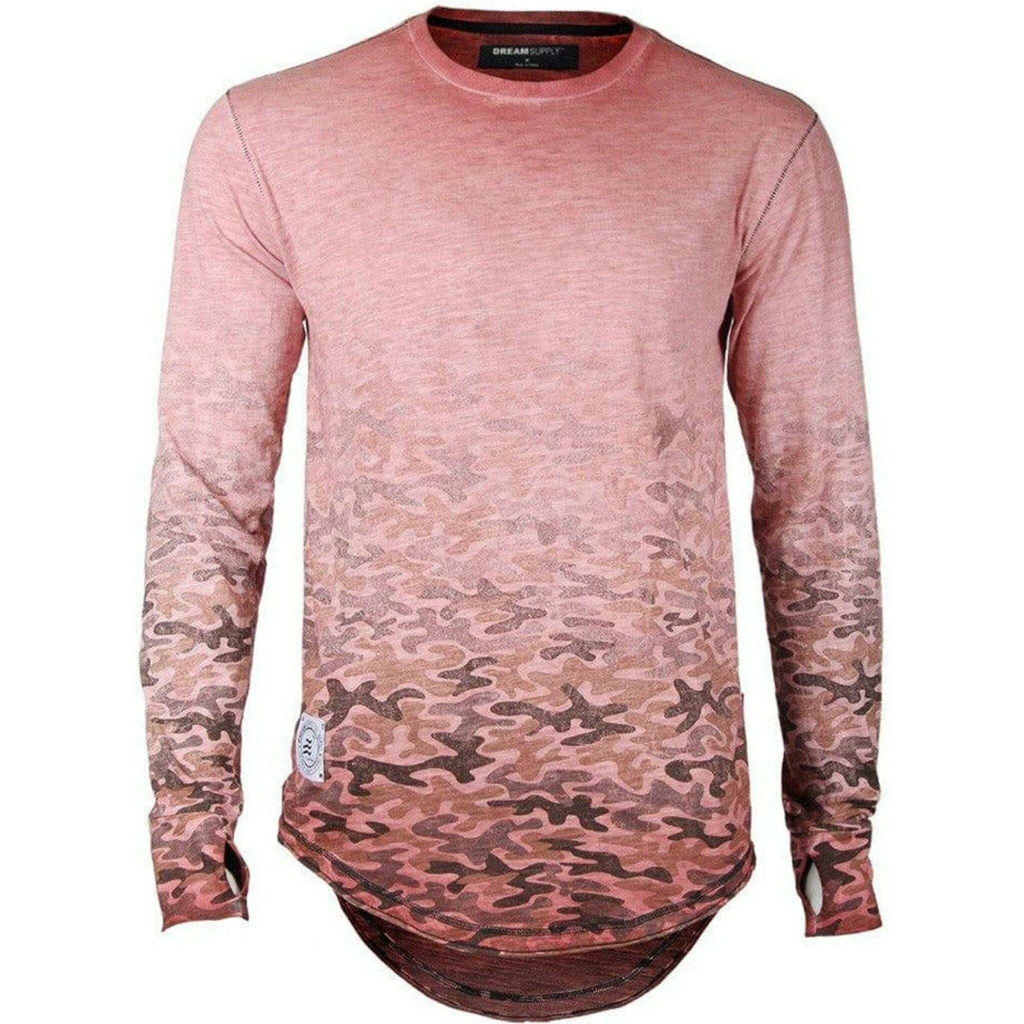 Long Sleeve Camouflage Round Bottom Oil Wash T-Shirt.