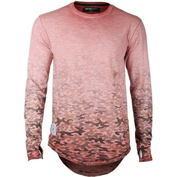 Men's Long Sleeve Camouflage Round Bottom Oil Wash T-Shirt