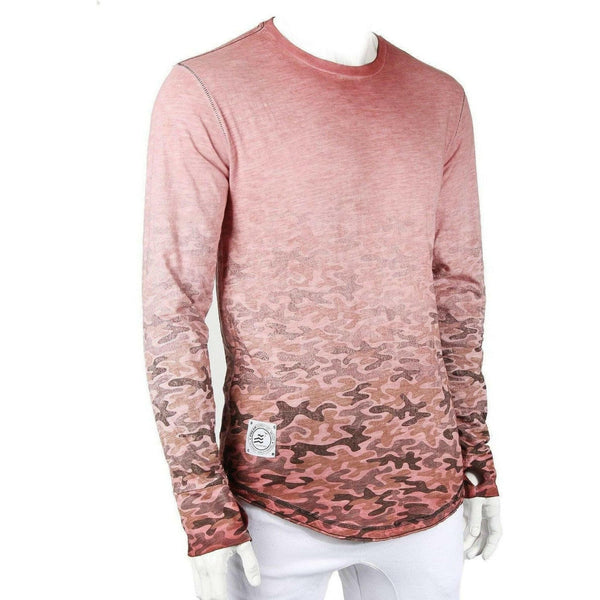 Men's Long Sleeve Camouflage Round Bottom Oil Wash T-Shirt