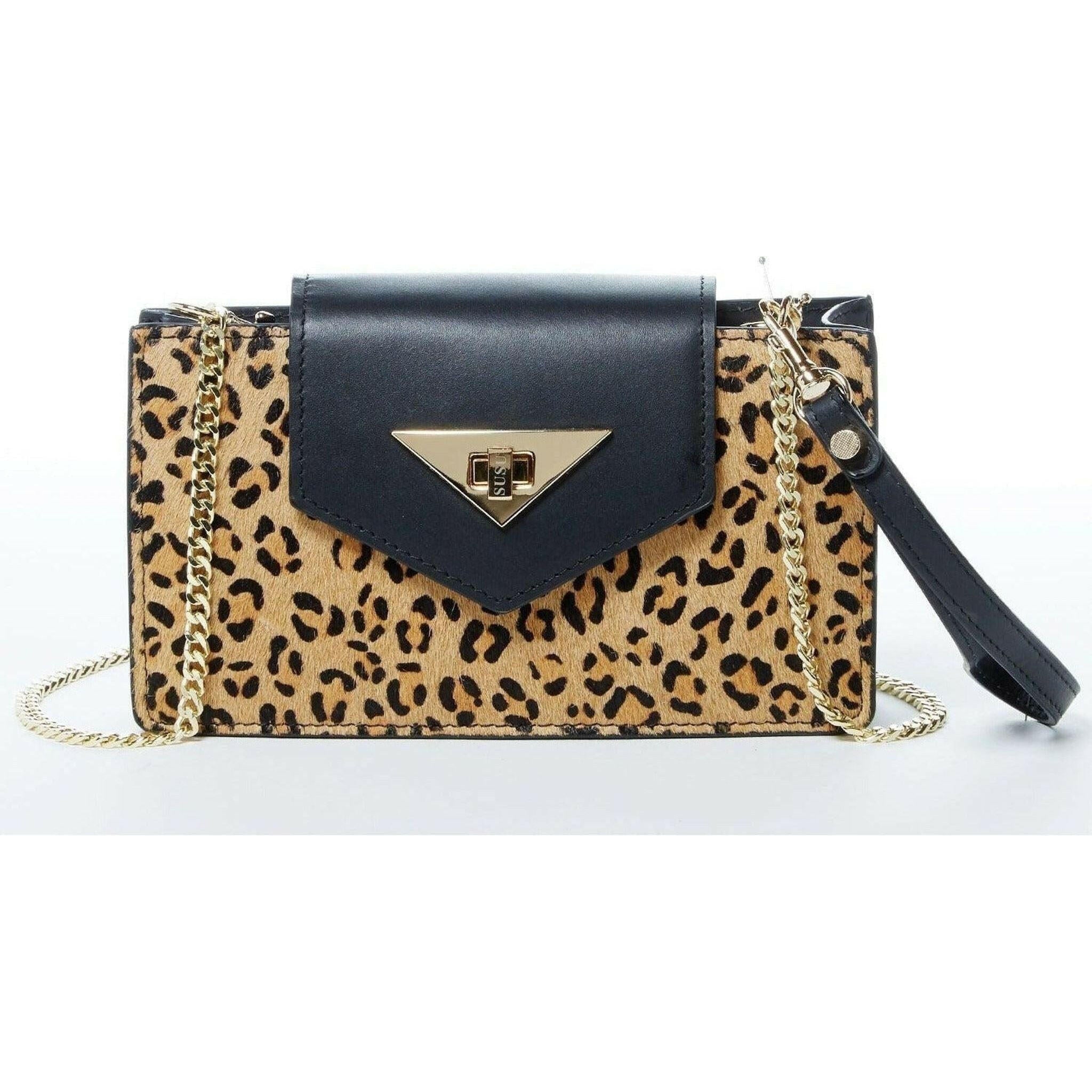 Mary Mini Leopard Leather Wristlet.