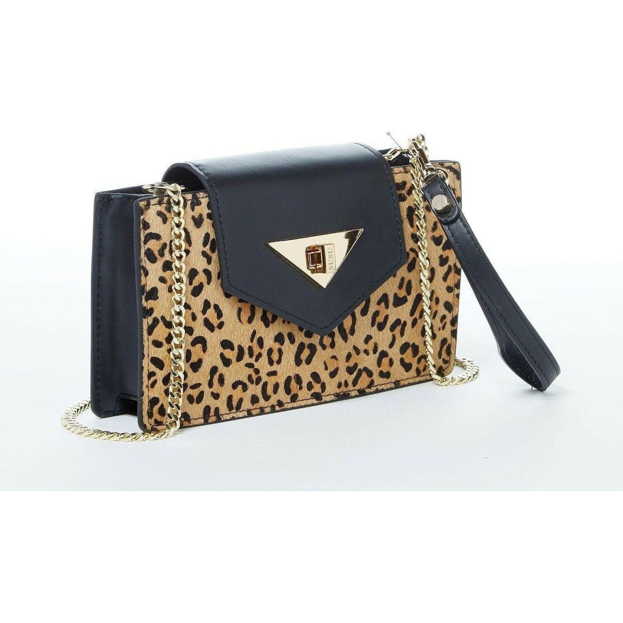 Mary Mini Leopard Leather Wristlet.