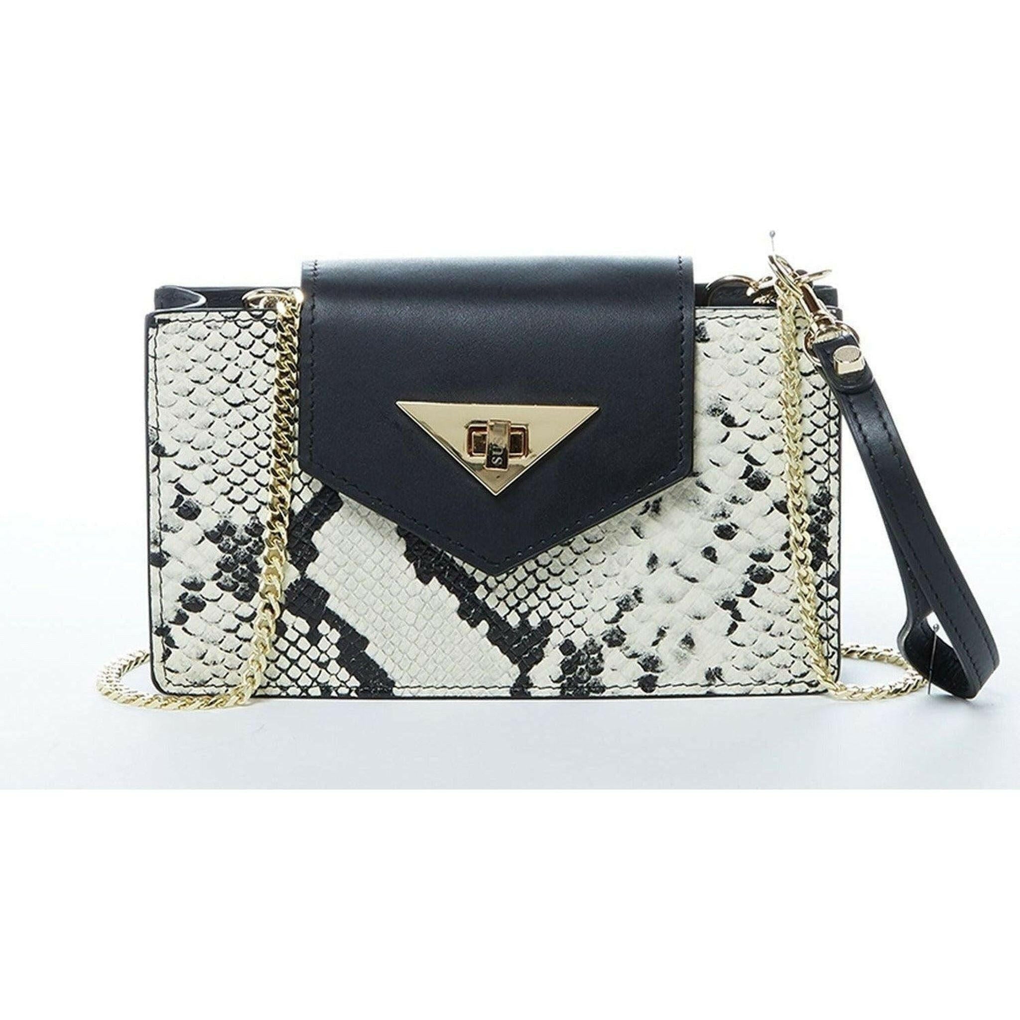 Mary Small Crossbody Leather Purse in Black Snakeskin Pattern.