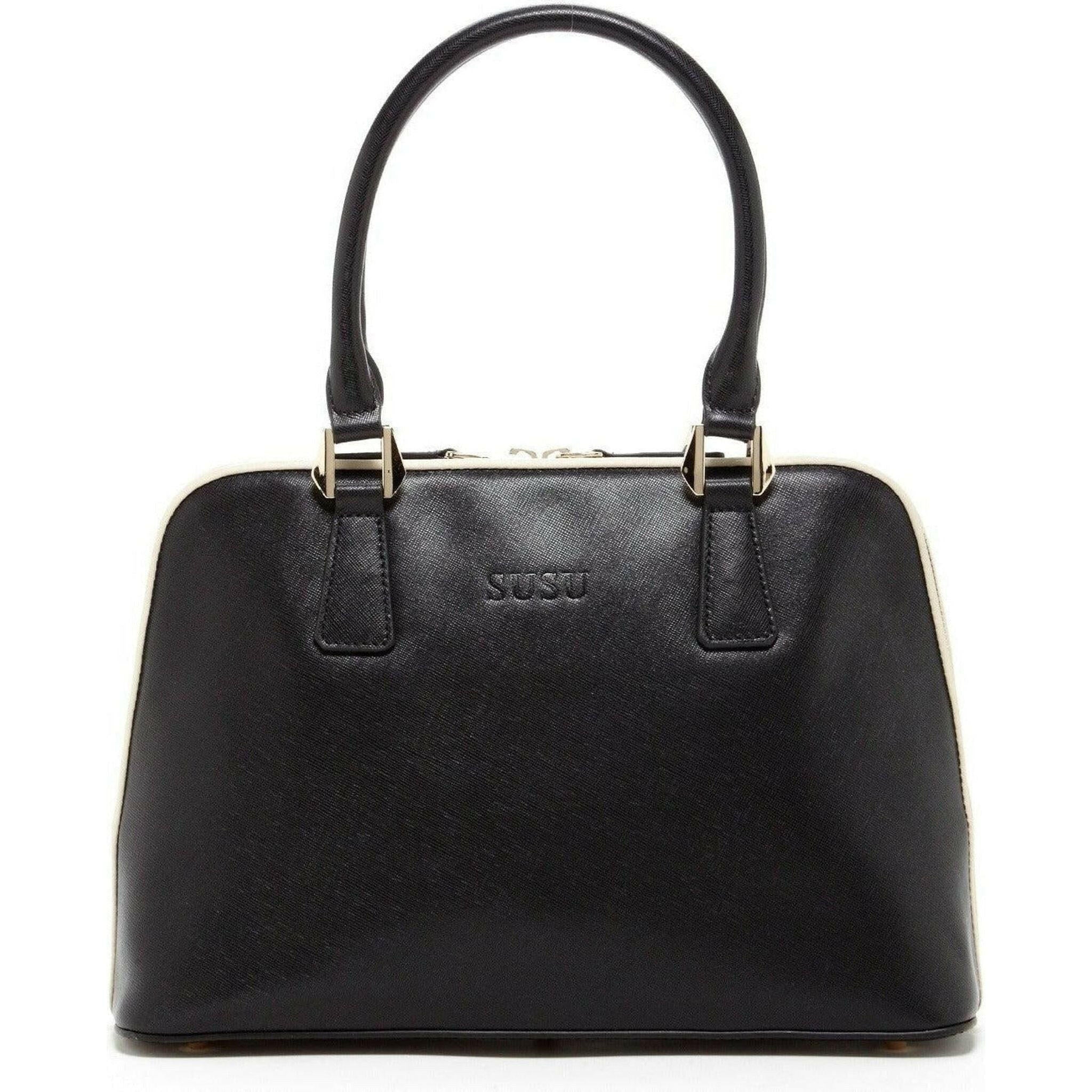 Melissa Saffiano Leather Satchel Bag Black.