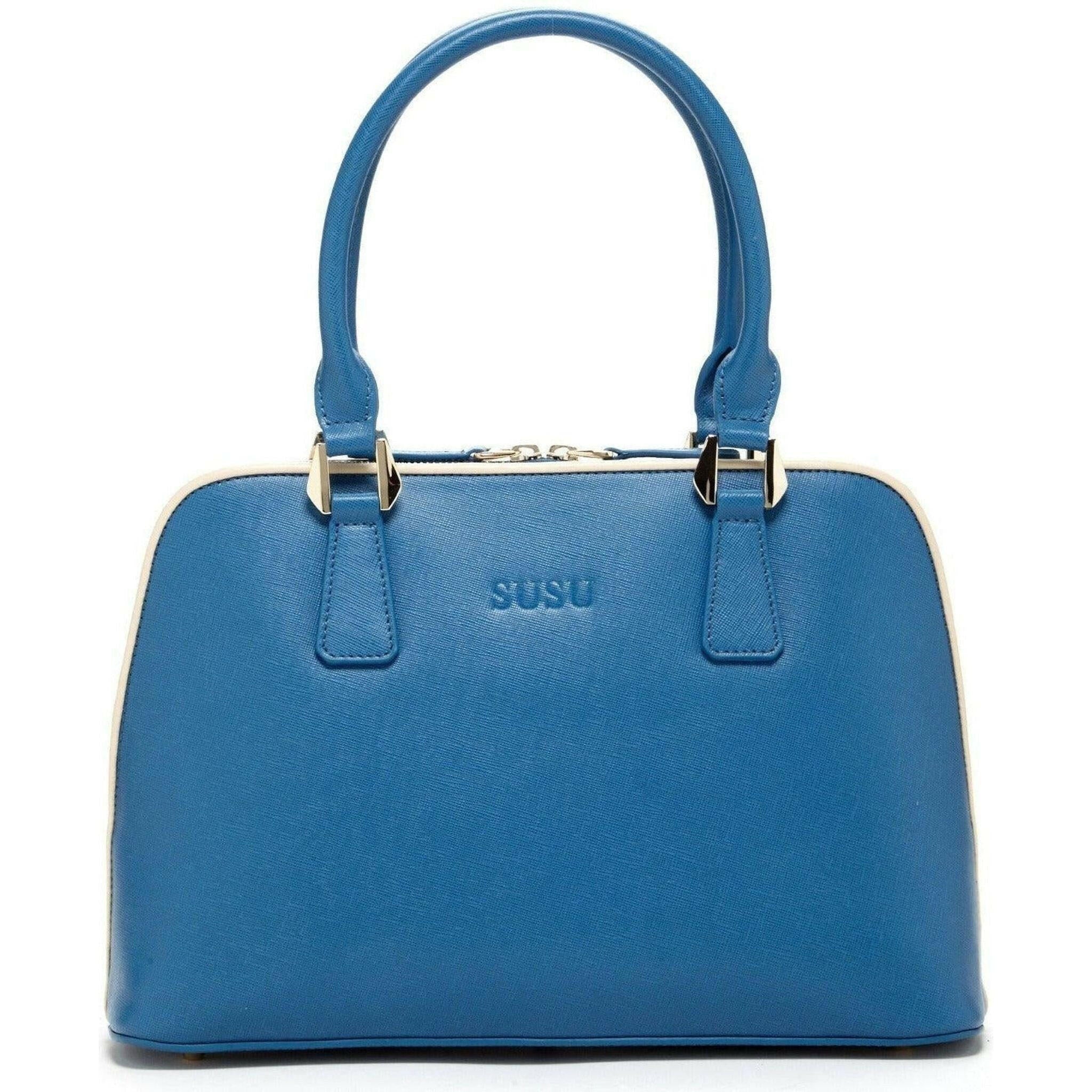 Melissa Saffiano Leather Satchel Bag in Blue.