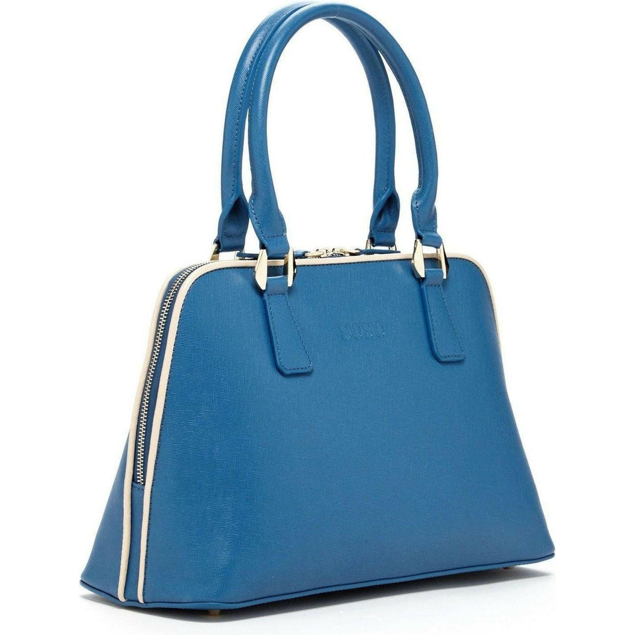 Melissa Saffiano Leather Satchel Bag in Blue.