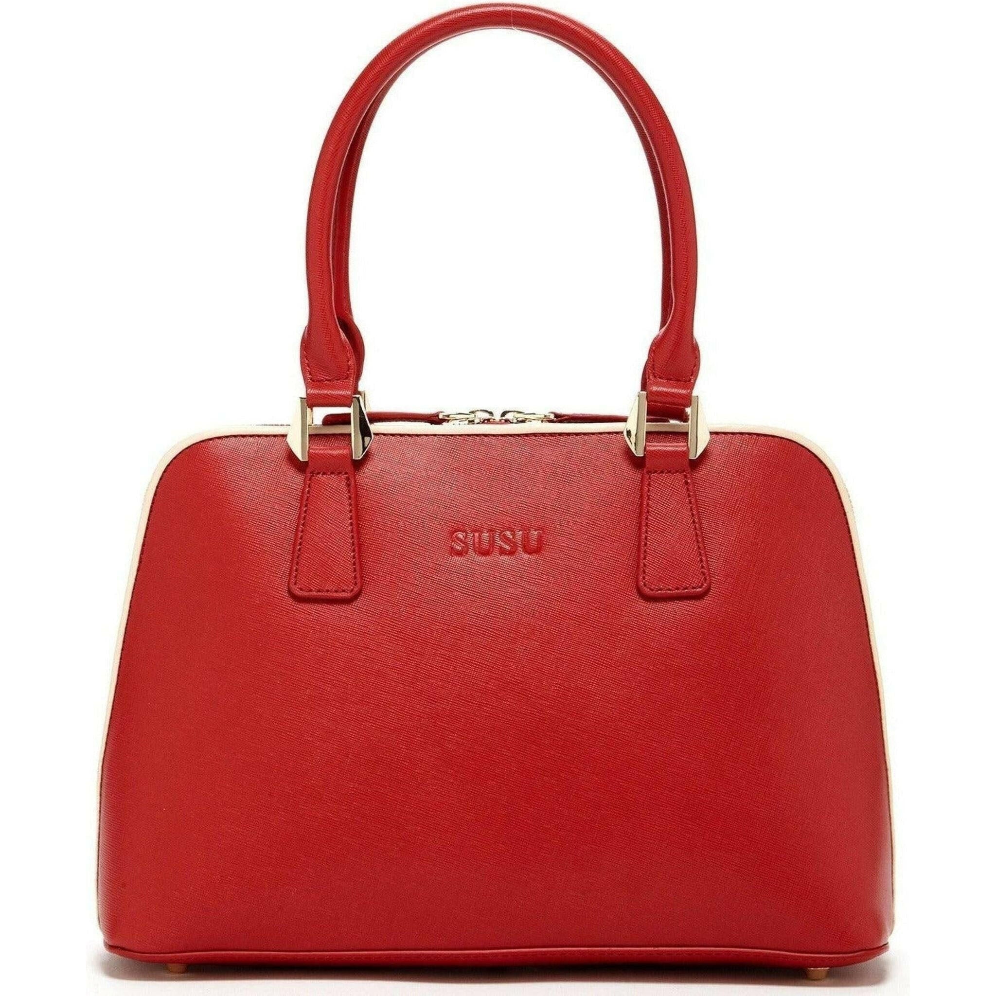 Melissa Saffiano Leather Satchel Bag in Red.