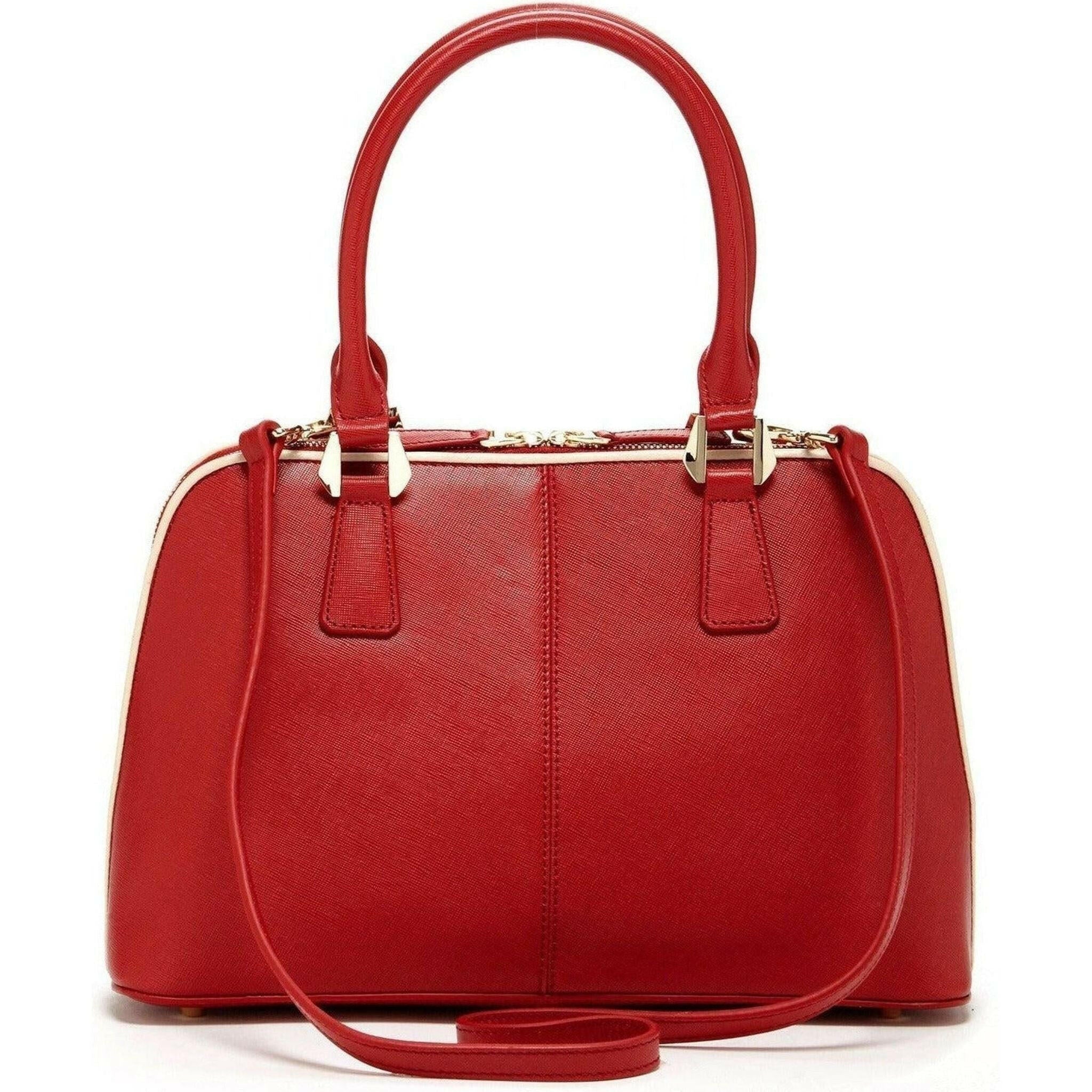 Melissa Saffiano Leather Satchel Bag in Red.