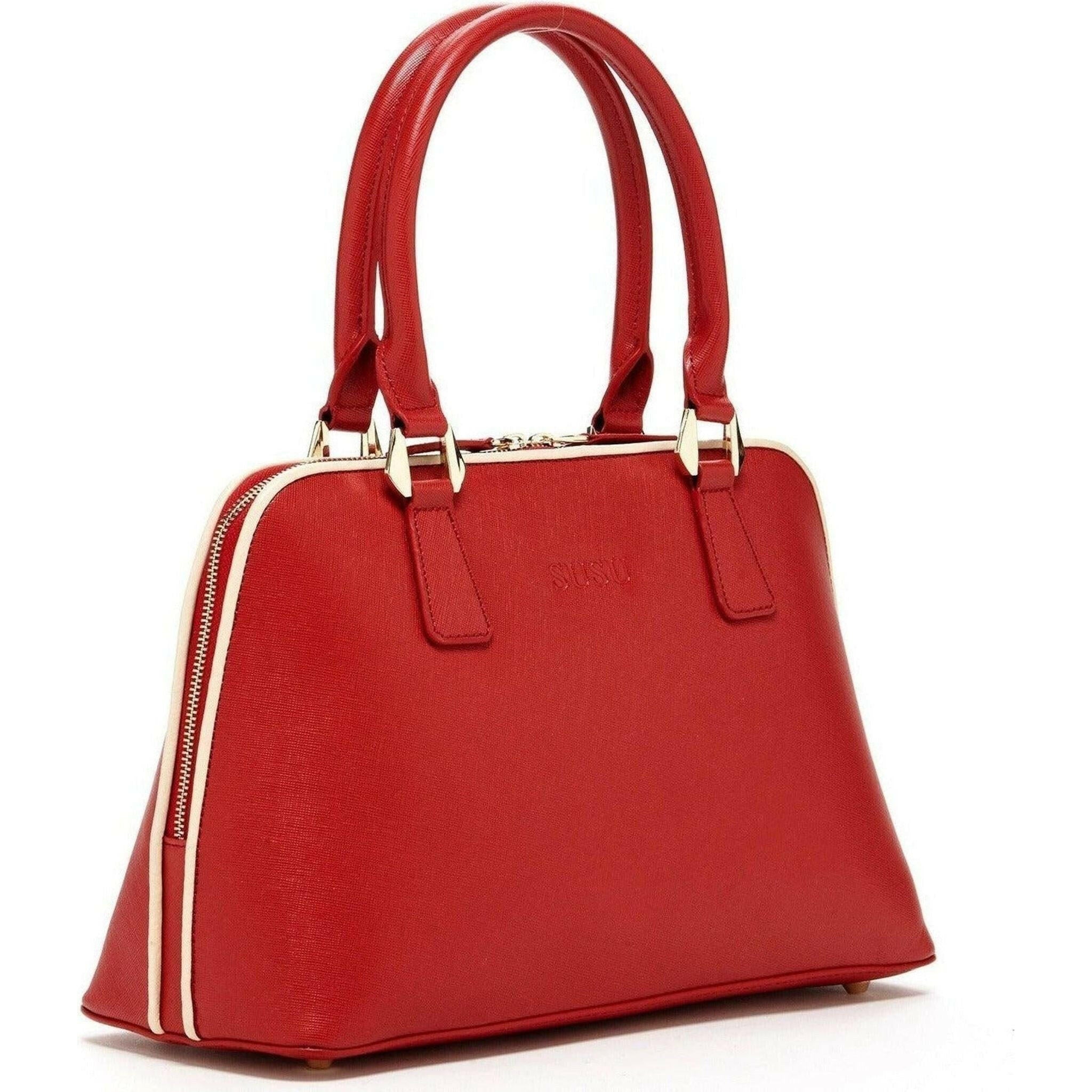 Melissa Saffiano Leather Satchel Bag in Red.