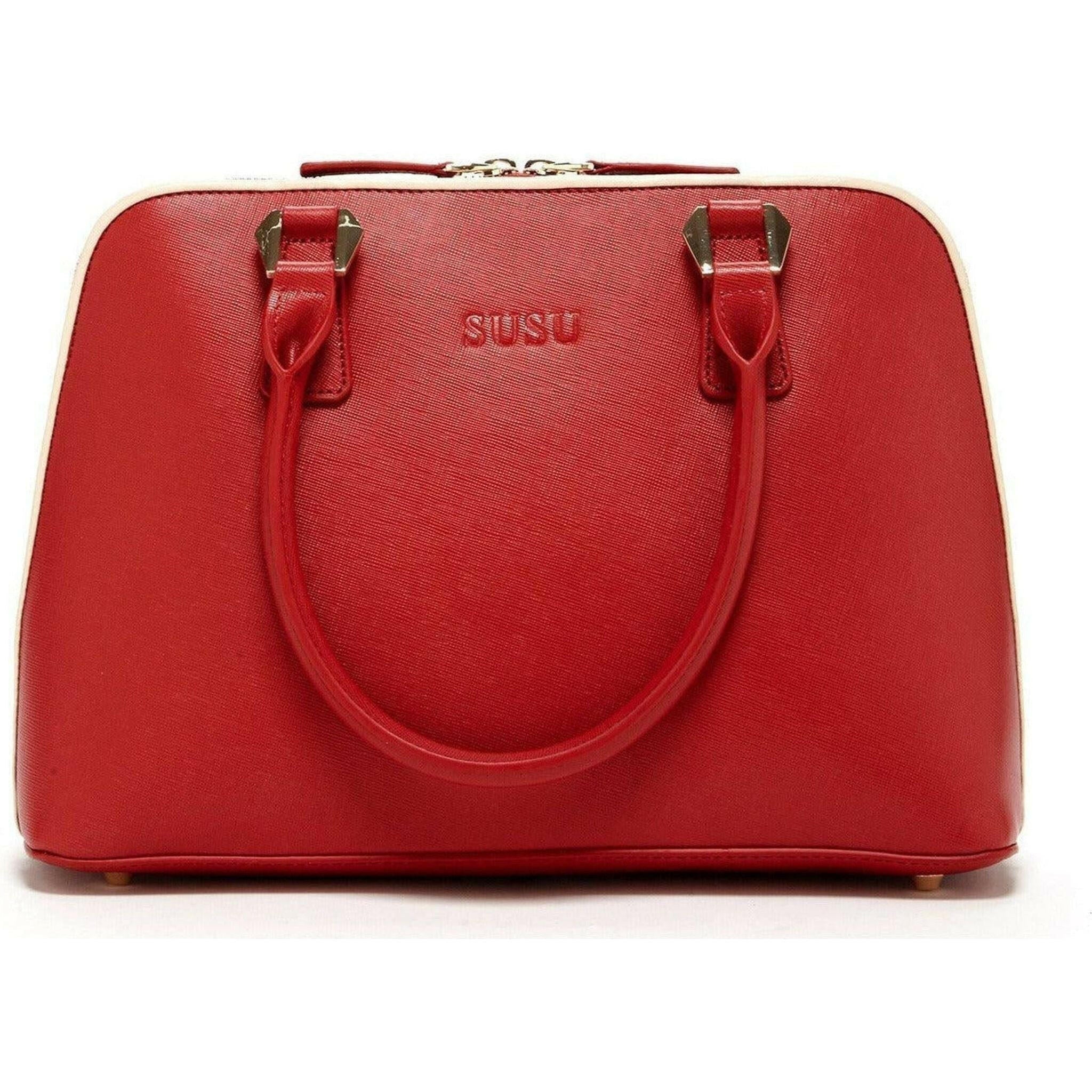 Melissa Saffiano Leather Satchel Bag in Red.