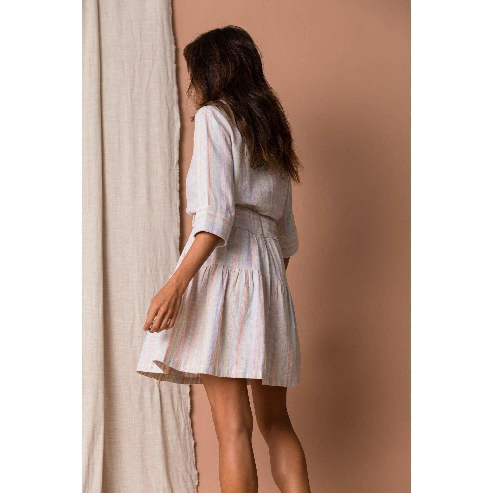 Mini Jodi Shirt Dress in Striped Linen.