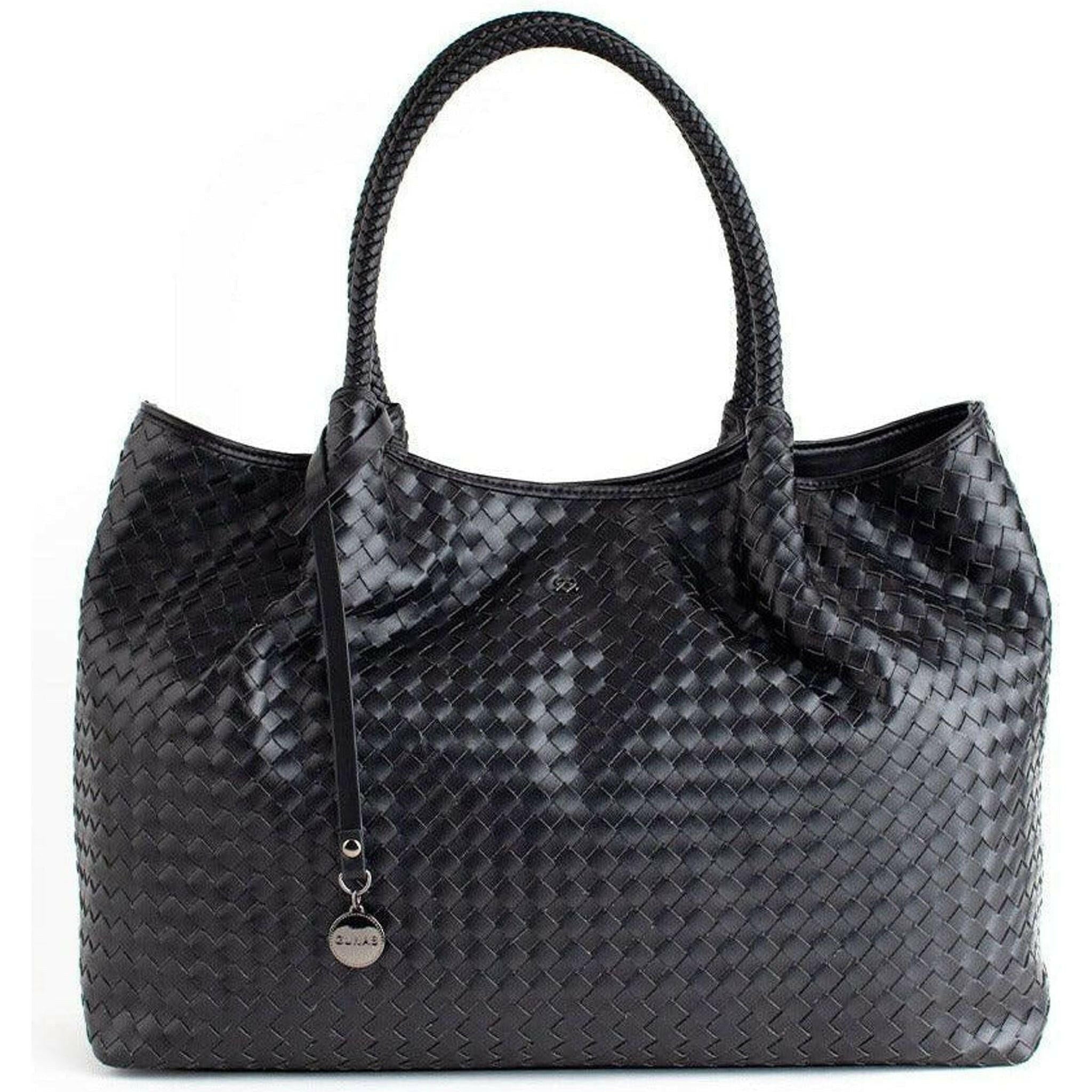 Naomi - Black Woven Vegan Leather Tote Bag.