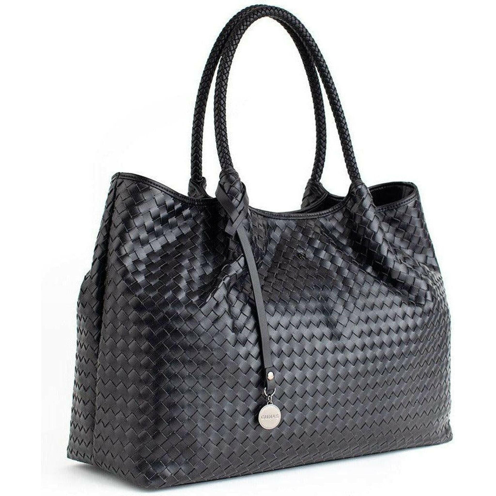 Naomi - Black Woven Vegan Leather Tote Bag.