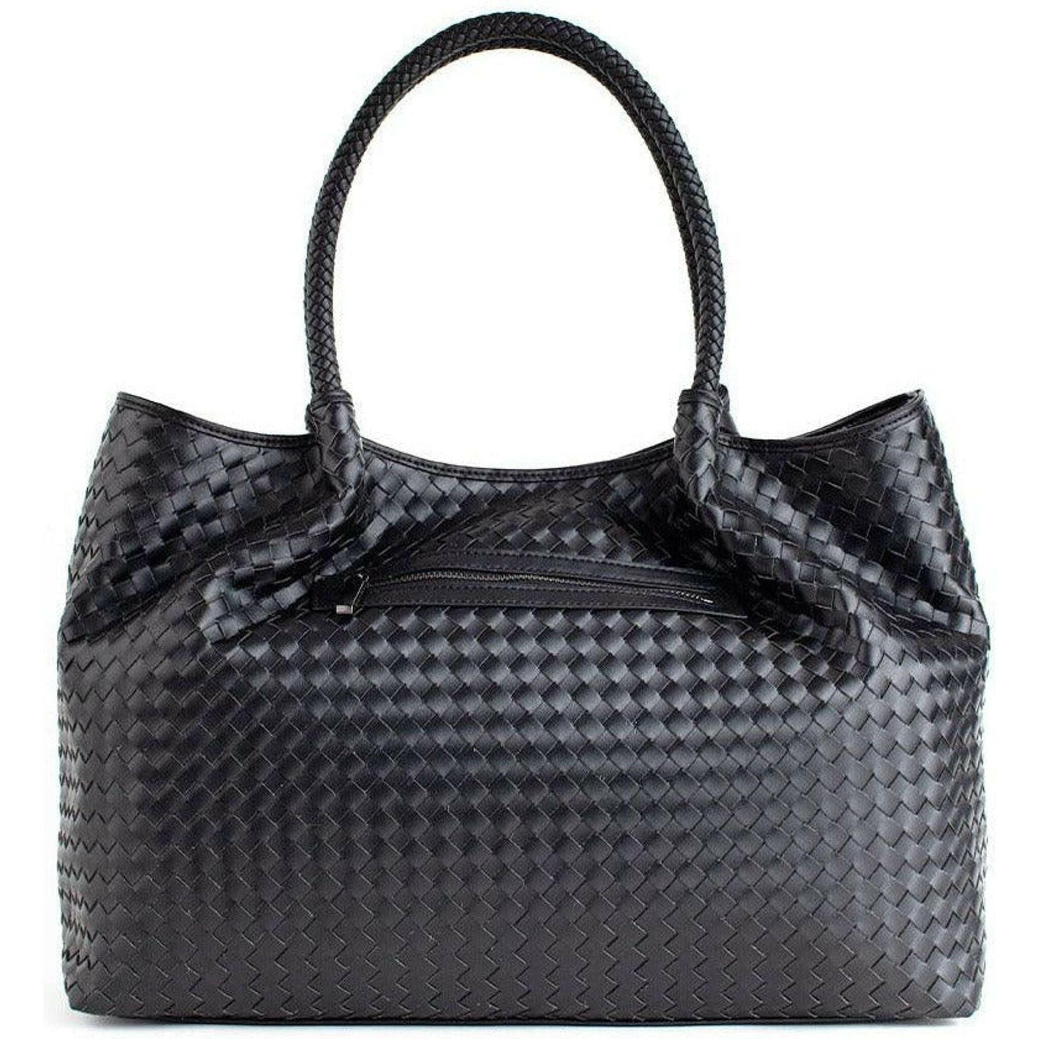 Naomi - Black Woven Vegan Leather Tote Bag.