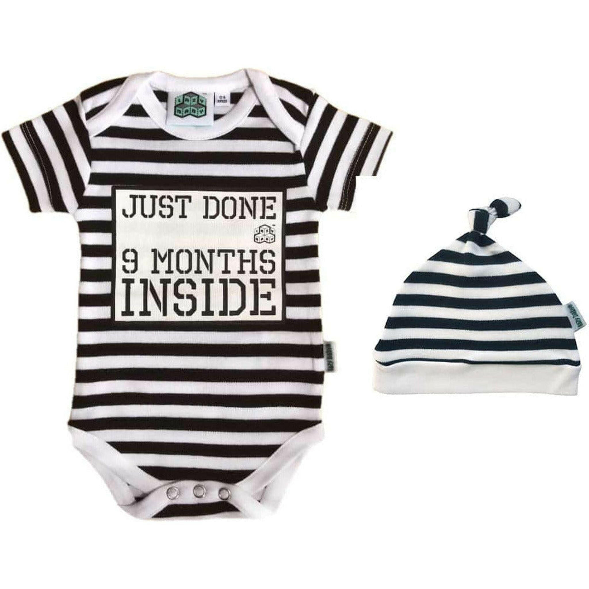 Newborn Short Striped Romper & Hat  Just Done 9 Months Inside®.