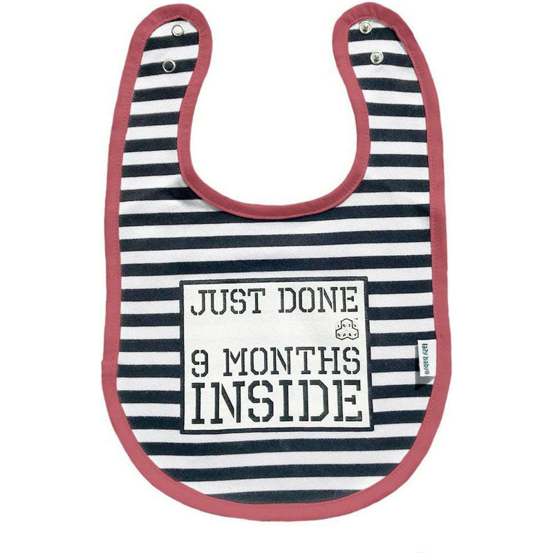 Newborn Striped Bib Pink Trim ®Just Done 9 Months Inside®