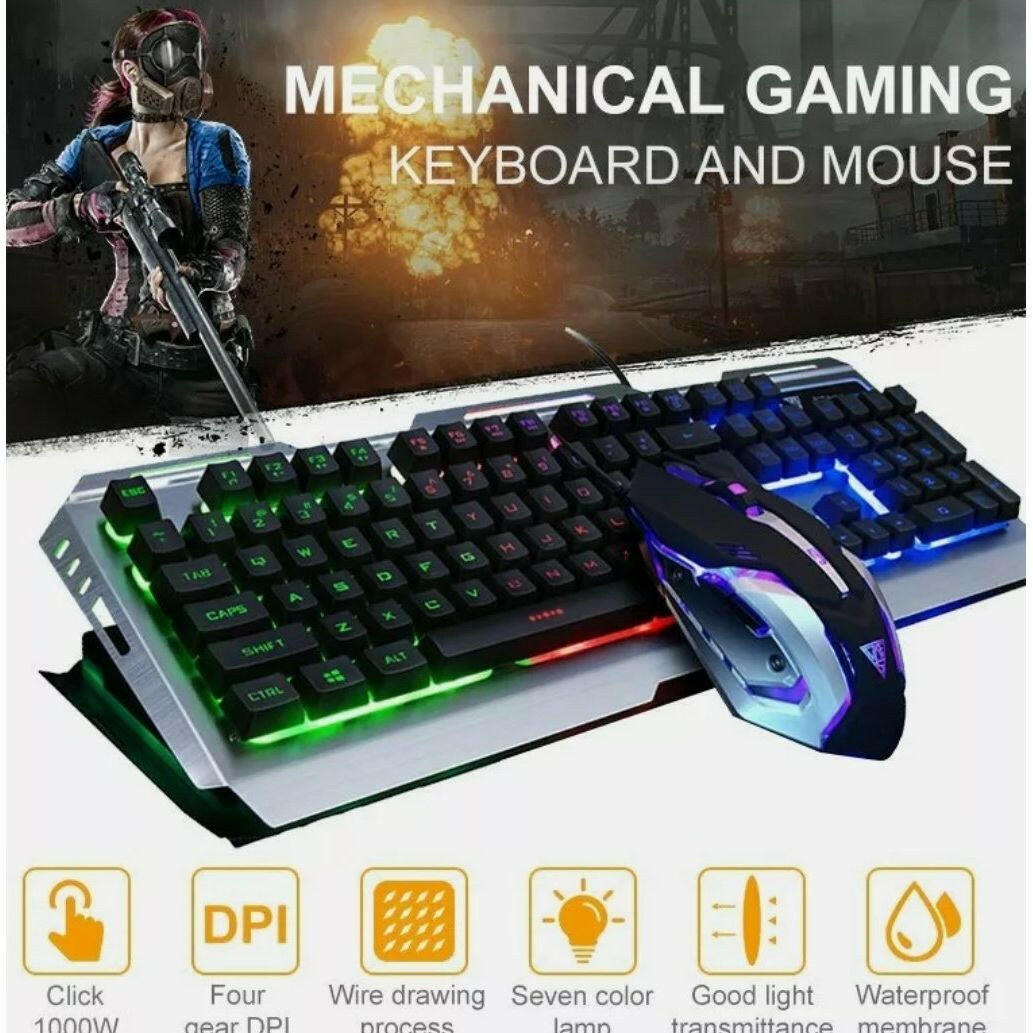 Ninja Dragon Metallic Silver Mechanical Gaming Keyboard and Mouse Set.