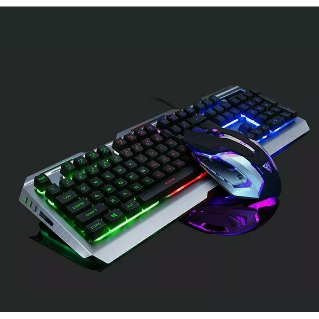 Ninja Dragon Metallic Silver Mechanical Gaming Keyboard and Mouse Set.