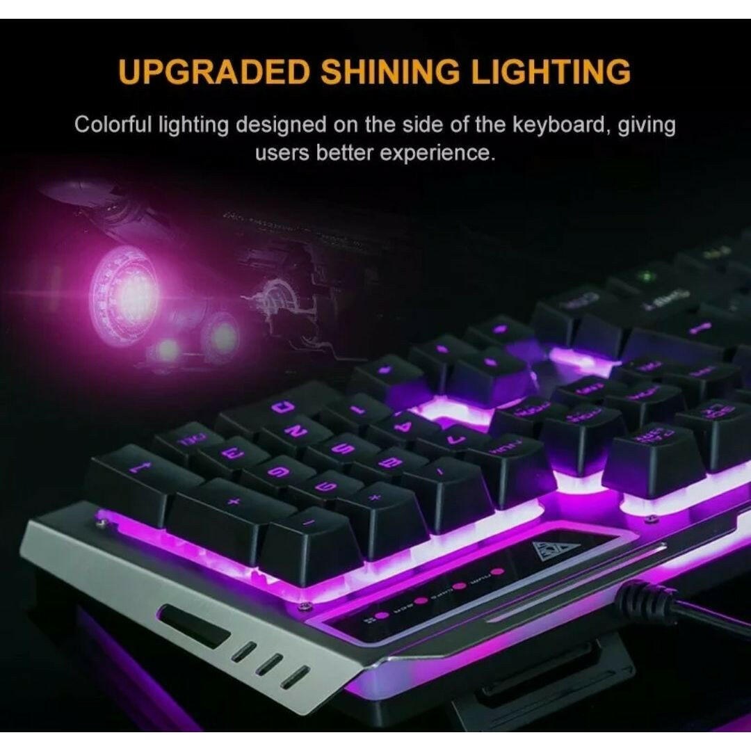 Ninja Dragon Metallic Silver Mechanical Gaming Keyboard and Mouse Set.