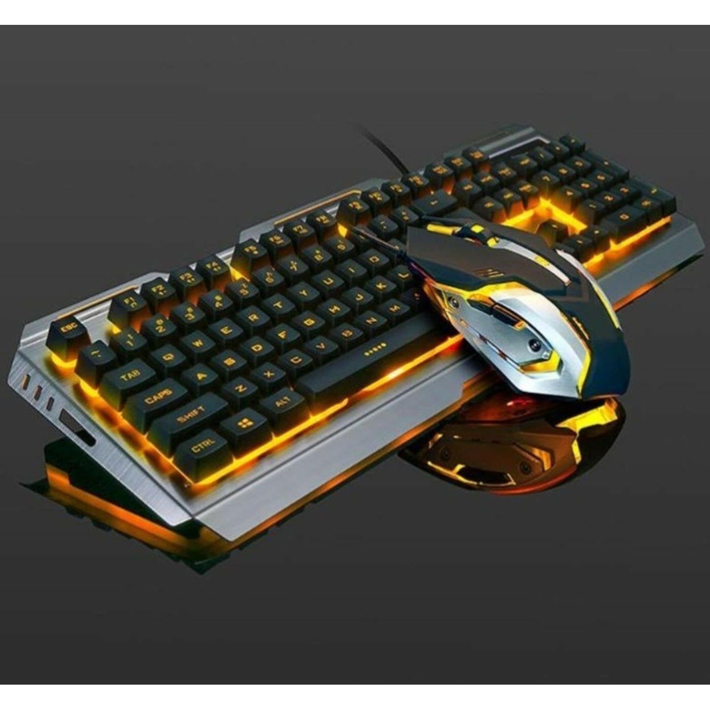 Ninja Dragons Tungsten Gold Metal Frame Gaming Keyboard and Mouse Set.