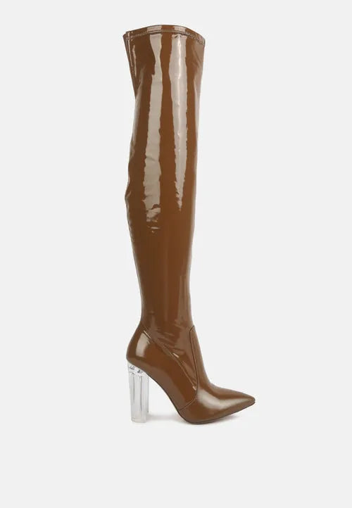 Noire Patent PU Thigh High Long Boots