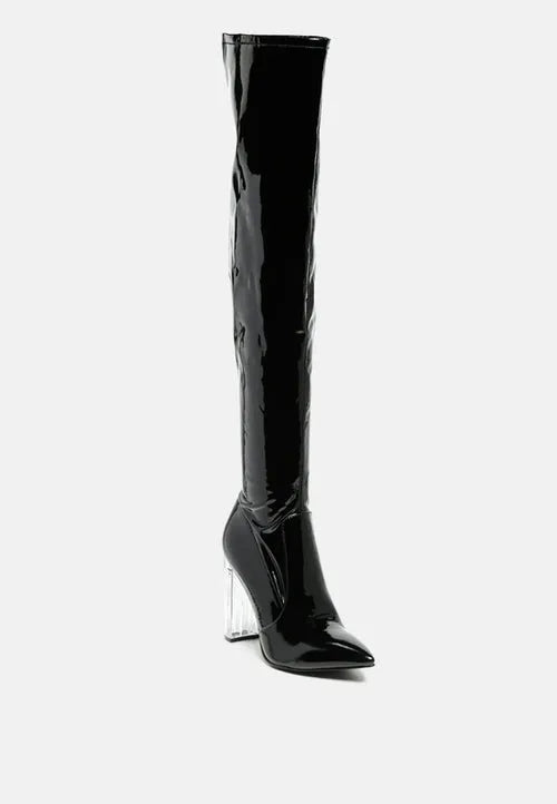 Noire Patent PU Thigh High Long Boots