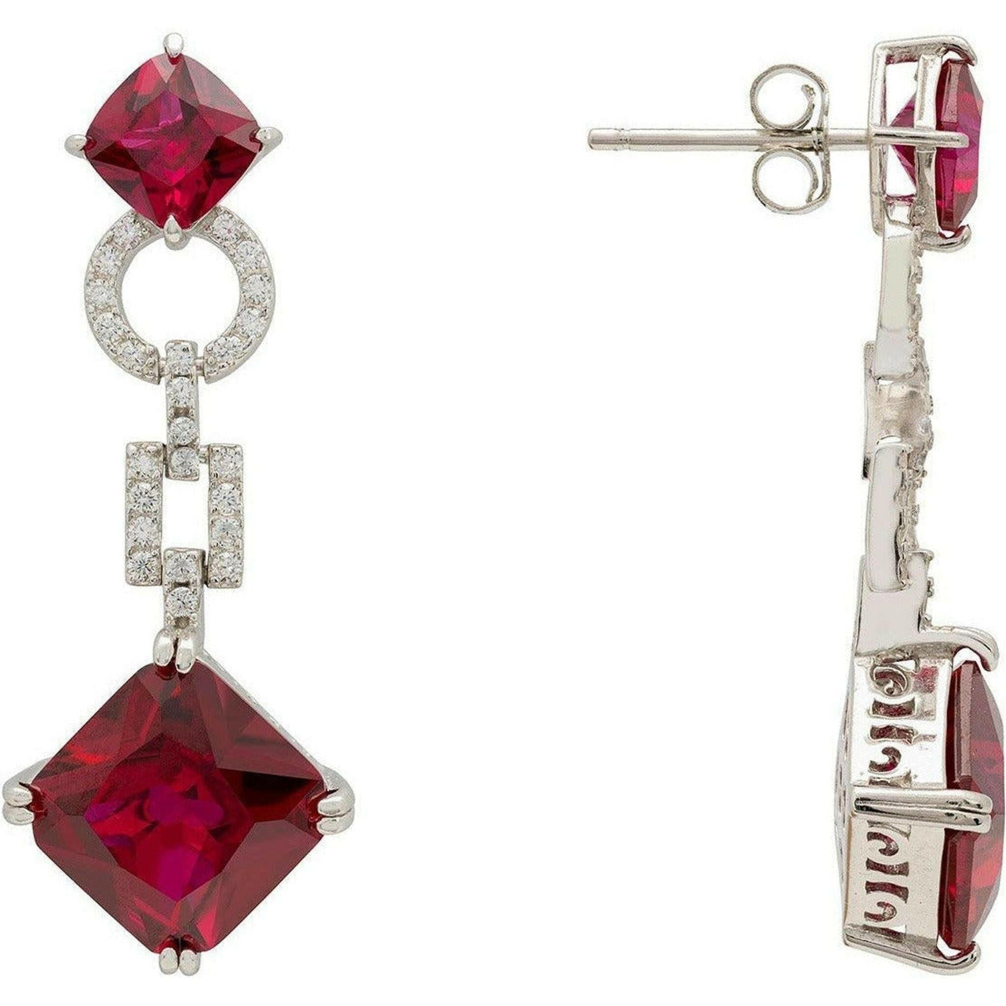 Noor Ruby Drop Earrings Silver.