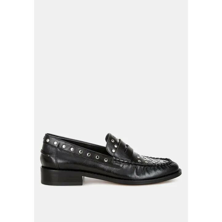 Oglavia Studs Embellished Leather Loafers.