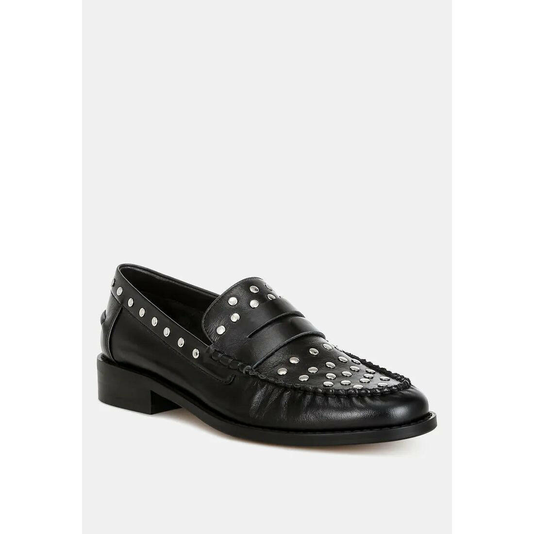 Oglavia Studs Embellished Leather Loafers.