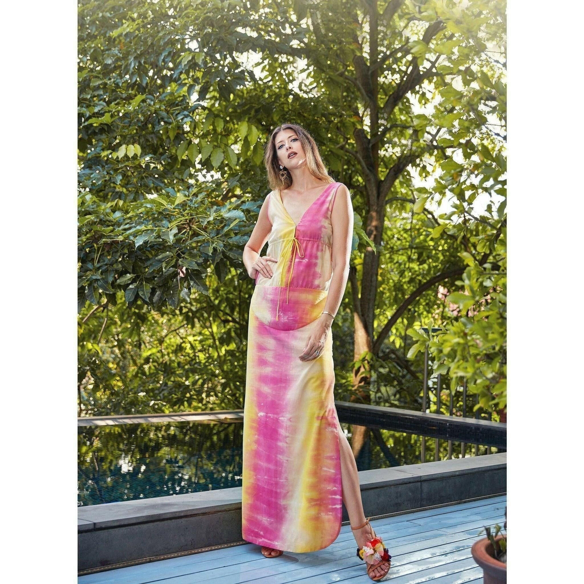 Olga Drawstring Maxi Dress in Tie Dye.