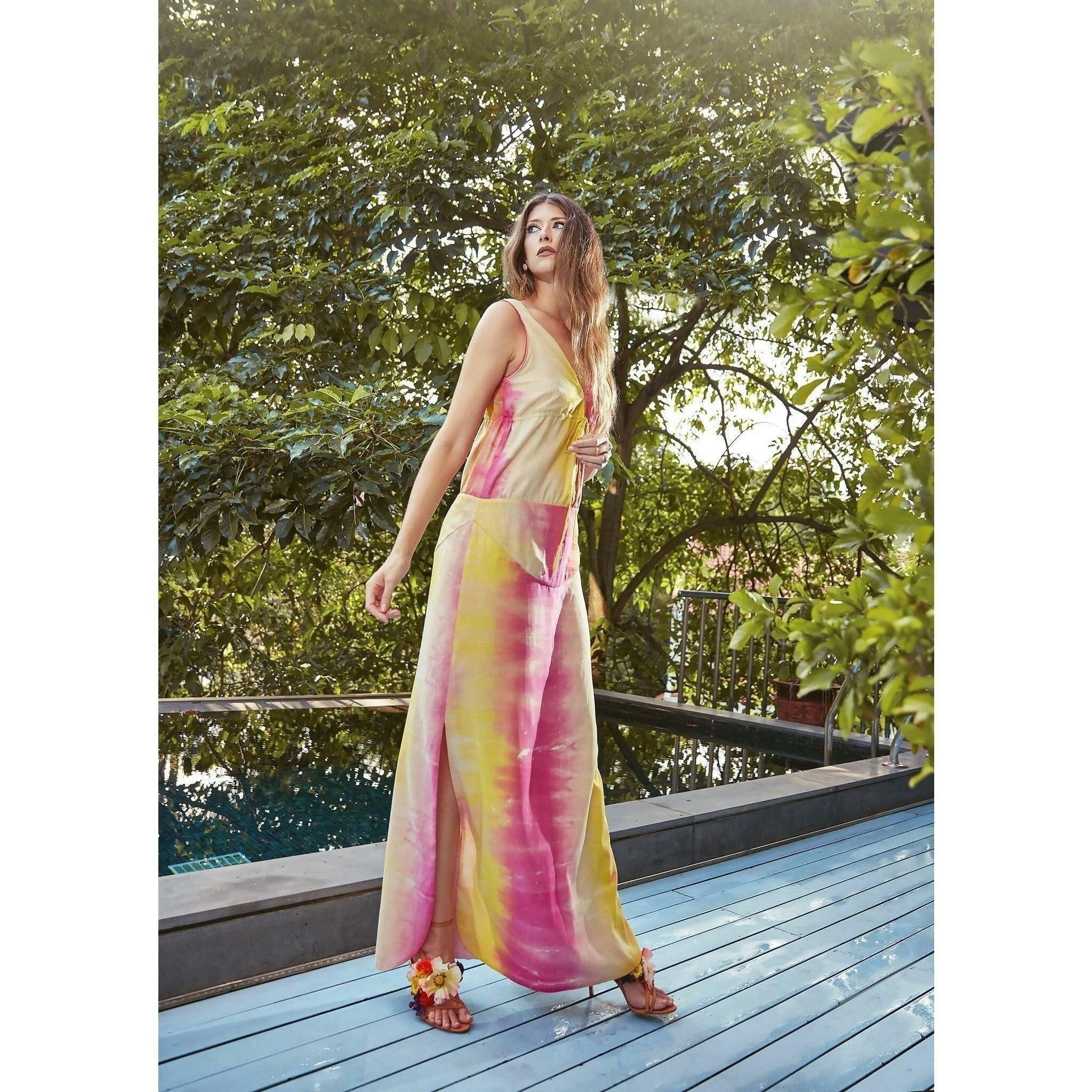 Olga Drawstring Maxi Dress in Tie Dye.