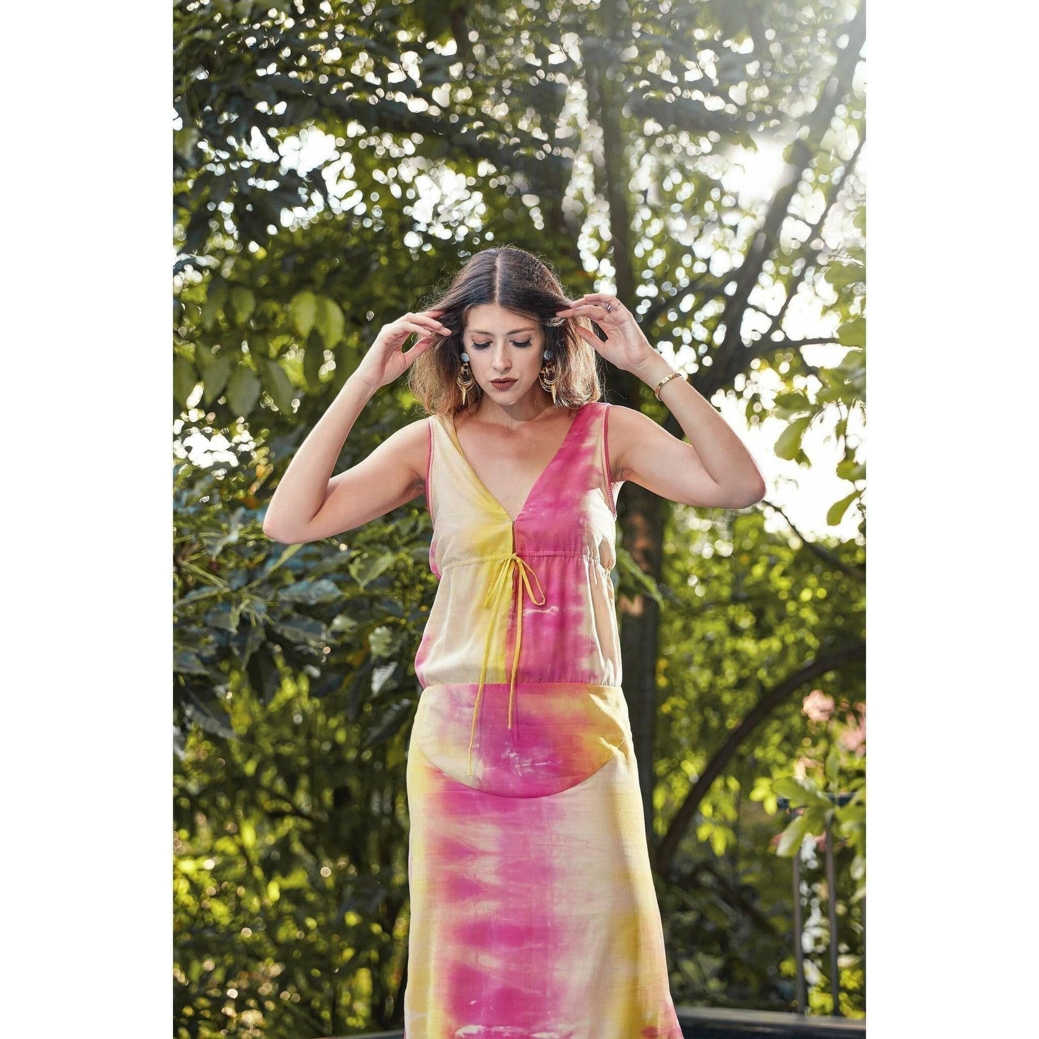 Olga Drawstring Maxi Dress in Tie Dye.