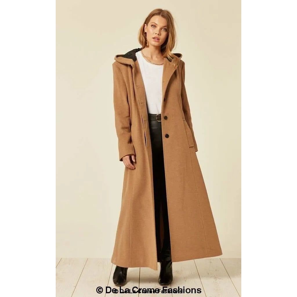 Oversized Wool Blend Hooded Long Coat.