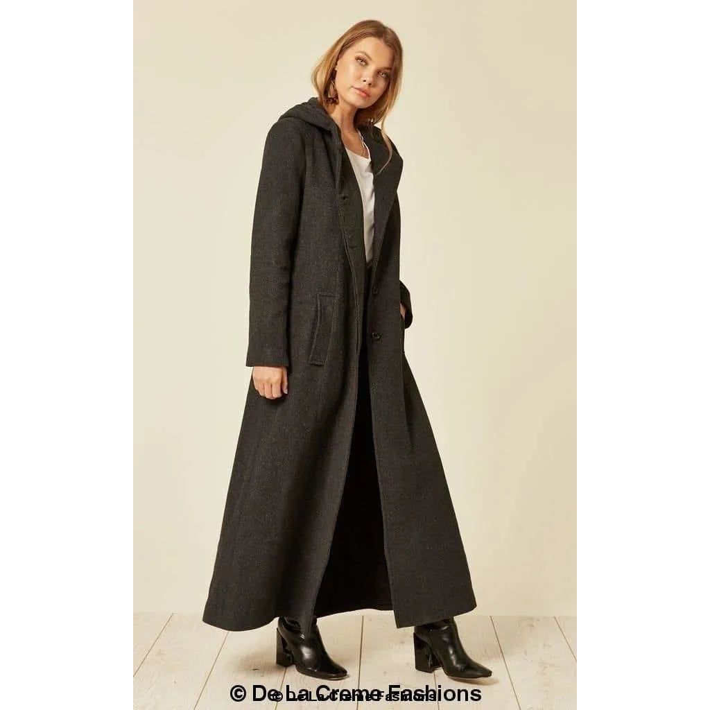 Oversized Wool Blend Hooded Long Coat.