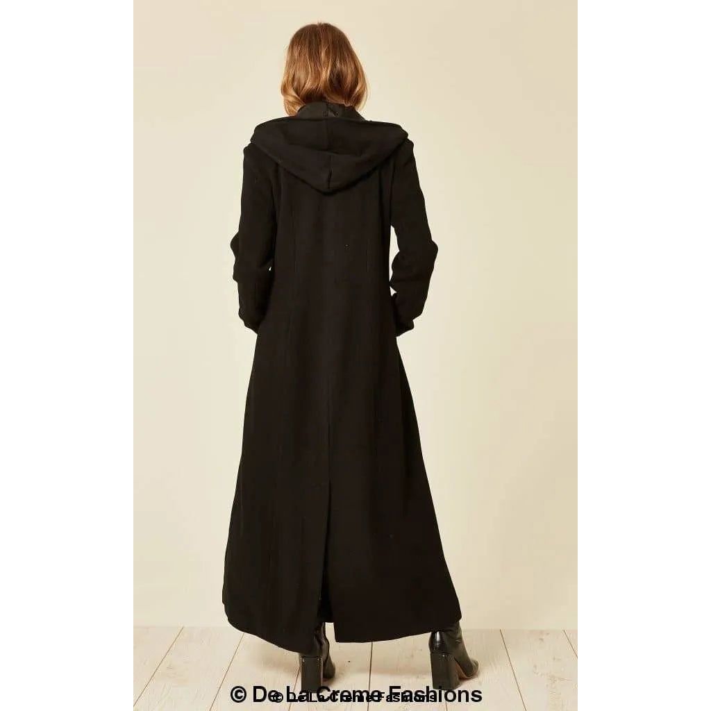 Oversized Wool Blend Hooded Long Coat.