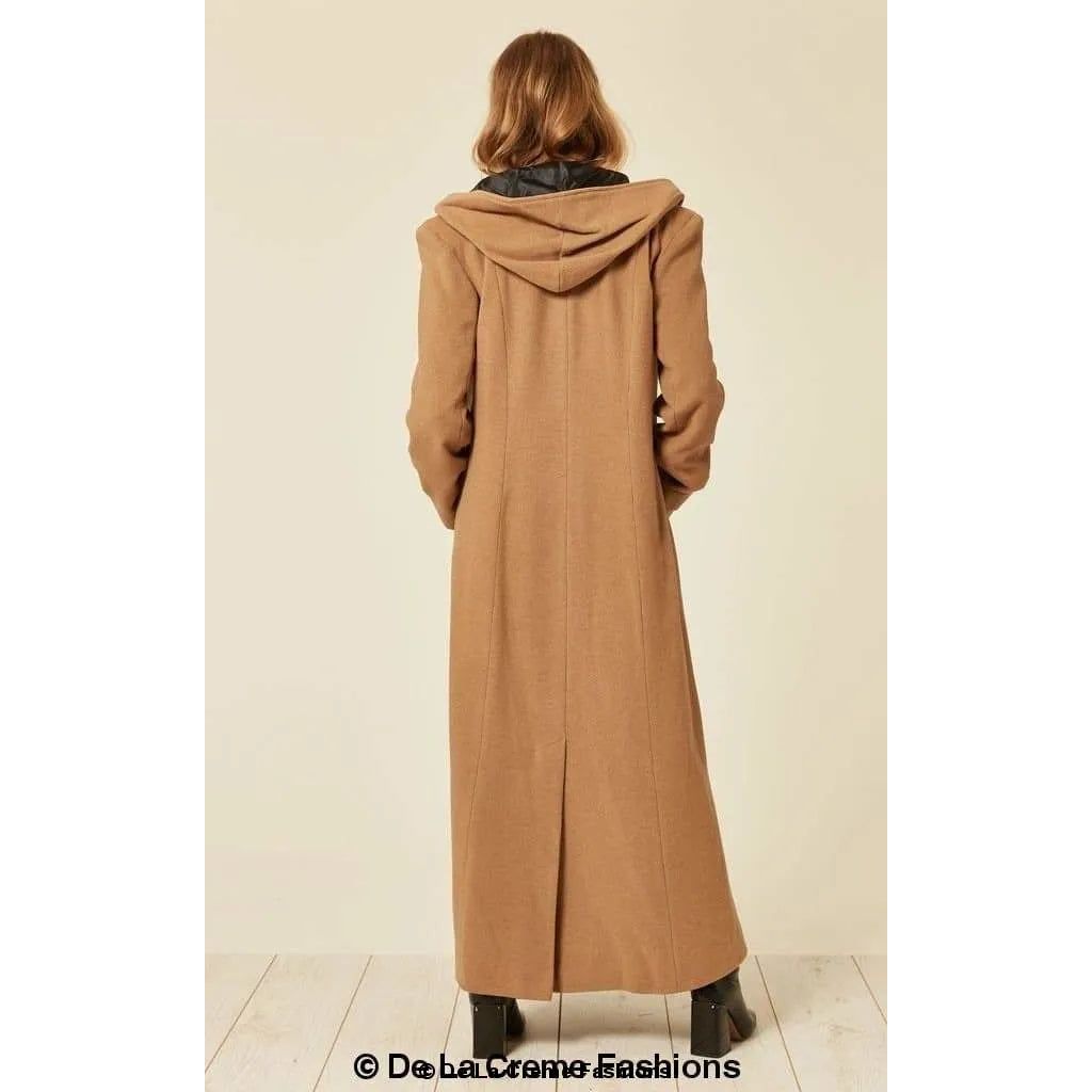 Oversized Wool Blend Hooded Long Coat.