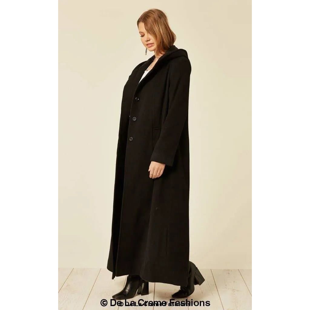 Oversized Wool Blend Hooded Long Coat.