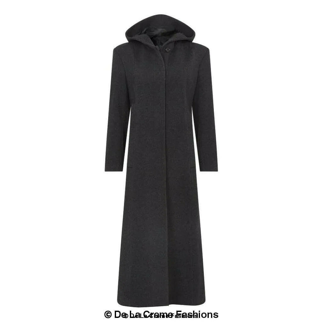 Oversized Wool Blend Hooded Long Coat.