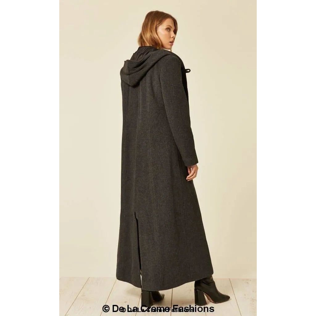 Oversized Wool Blend Hooded Long Coat.