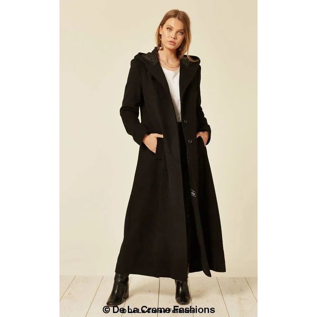 Oversized Wool Blend Hooded Long Coat.