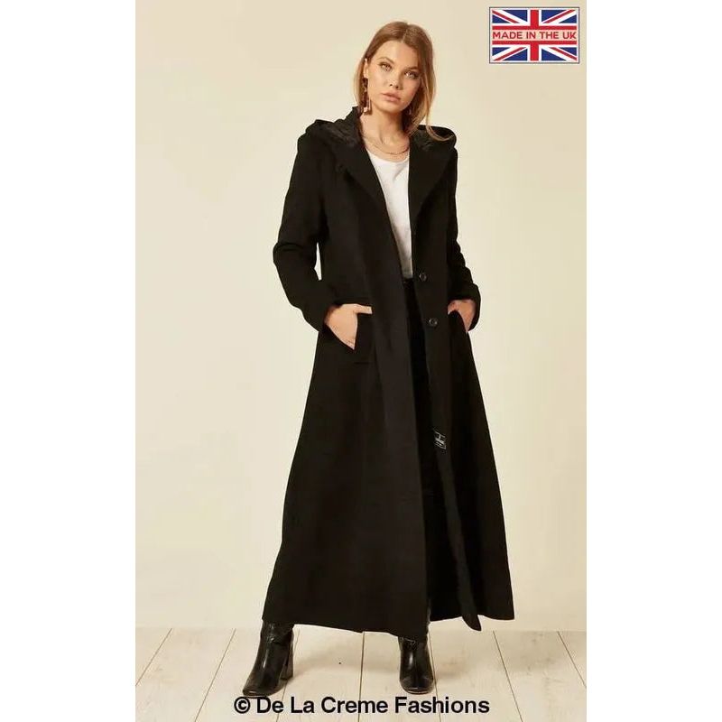 Oversized Wool Blend Hooded Long Coat.