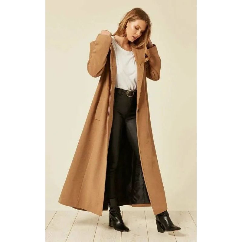 Oversized Wool Blend Hooded Long Coat.