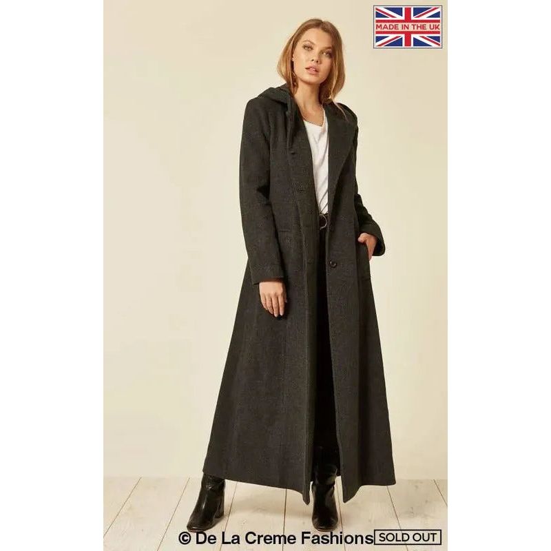 Oversized Wool Blend Hooded Long Coat.