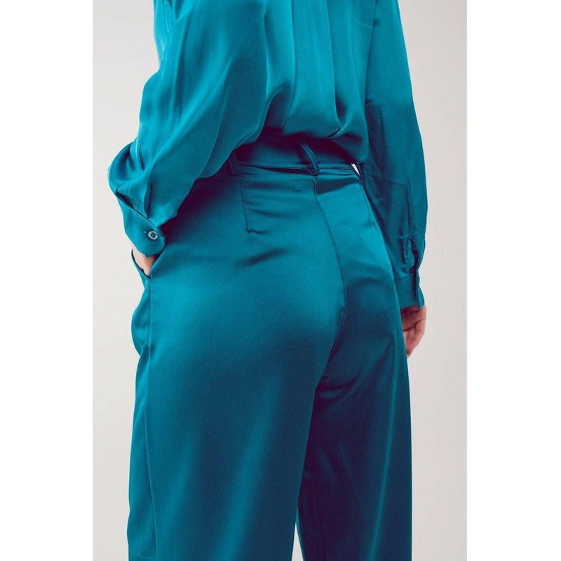 Palazzo Pleated Pants in Turquoise